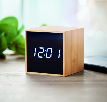 Logotrade corporate gift image of: LED alarm clock bamboo casing Dortmund