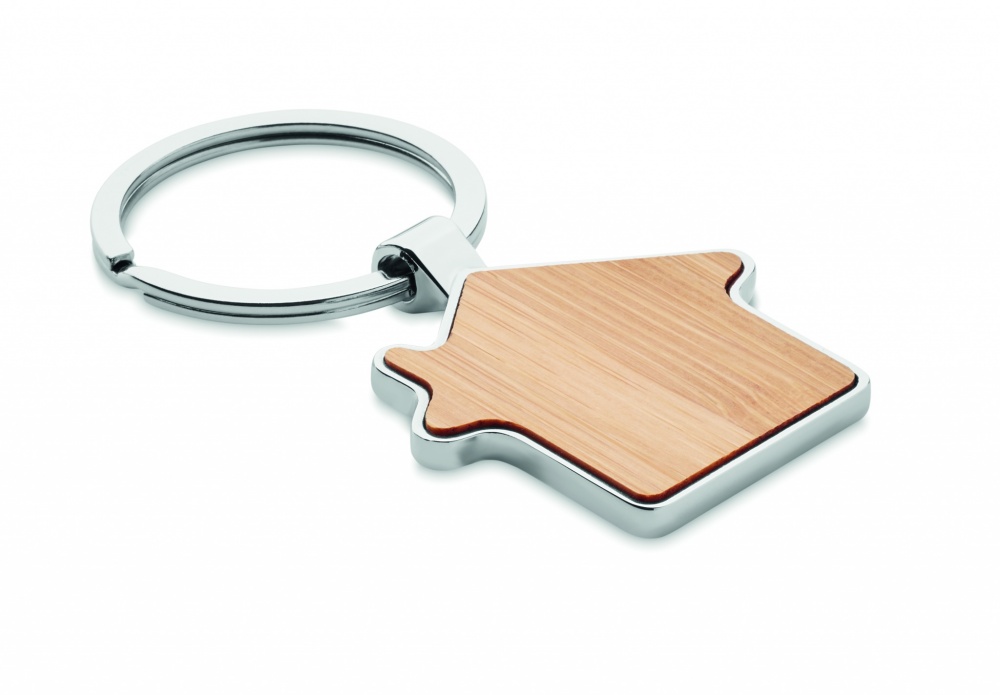 Logo trade business gifts image of: House key ring metal bamboo NORDIC