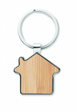 Logo trade corporate gifts image of: House key ring metal bamboo NORDIC