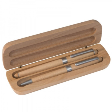 Logo trade advertising products picture of: Wooden writing set ballpen and roller INDIANAPOLIS