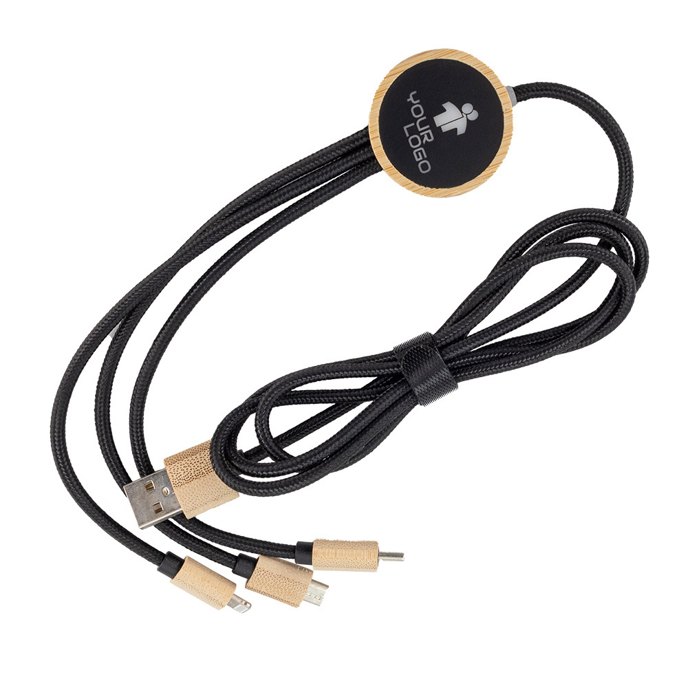 Logotrade promotional product picture of: 3-in-1 cable with elighted logo in a wooden casing, LH-ZMU06