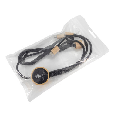 Logotrade promotional item image of: 3-in-1 cable with elighted logo in a wooden casing, LH-ZMU06