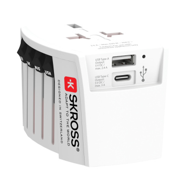 Logo trade promotional giveaway photo of: SKROSS World Travel Adapter MUV 2-pole with USB A and C