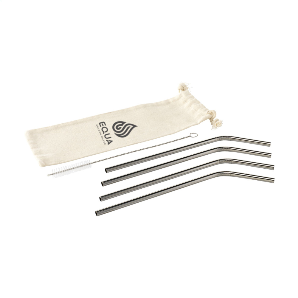 Logo trade business gift photo of: ECO RVS 4 pieces ECO Straw Set stainless-steel straws