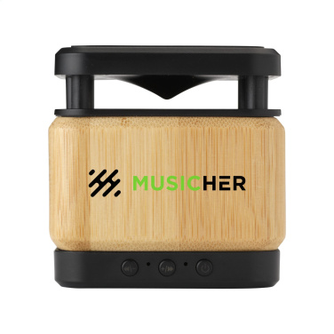 Logo trade promotional merchandise photo of: Bamboo Block Speaker with wireless charger