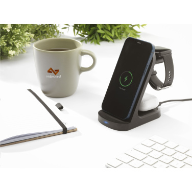 Logotrade corporate gift image of: Triple-Up RCS Recycled ABS Wireless Charger Stand