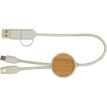 Logo trade promotional item photo of: Chechia 5-in-1 recycled plastic 30 cm data sync and 27W fast charge cable with bamboo details