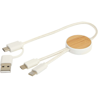Logotrade promotional gift picture of: Chechia 5-in-1 recycled plastic 30 cm data sync and 27W fast charge cable with bamboo details