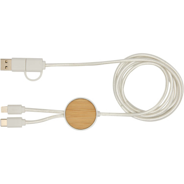 Logo trade corporate gifts picture of: Chechia 5-in-1 recycled plastic 150 cm data sync and 27W fast charge cable with bamboo details