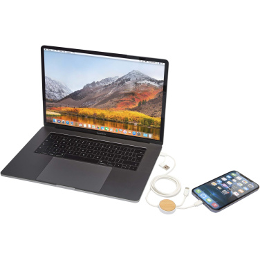 Logotrade promotional merchandise photo of: Chechia 5-in-1 recycled plastic 150 cm data sync and 27W fast charge cable with bamboo details