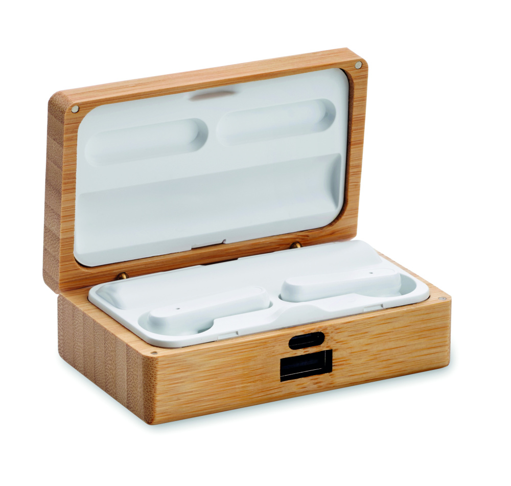 Logotrade promotional item image of: TWS earbuds in bamboo case