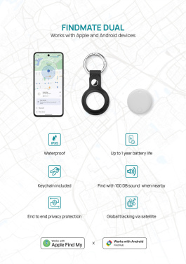 Logo trade advertising product photo of: Findmate Dual RCS recycled plastic item finder IPX 5