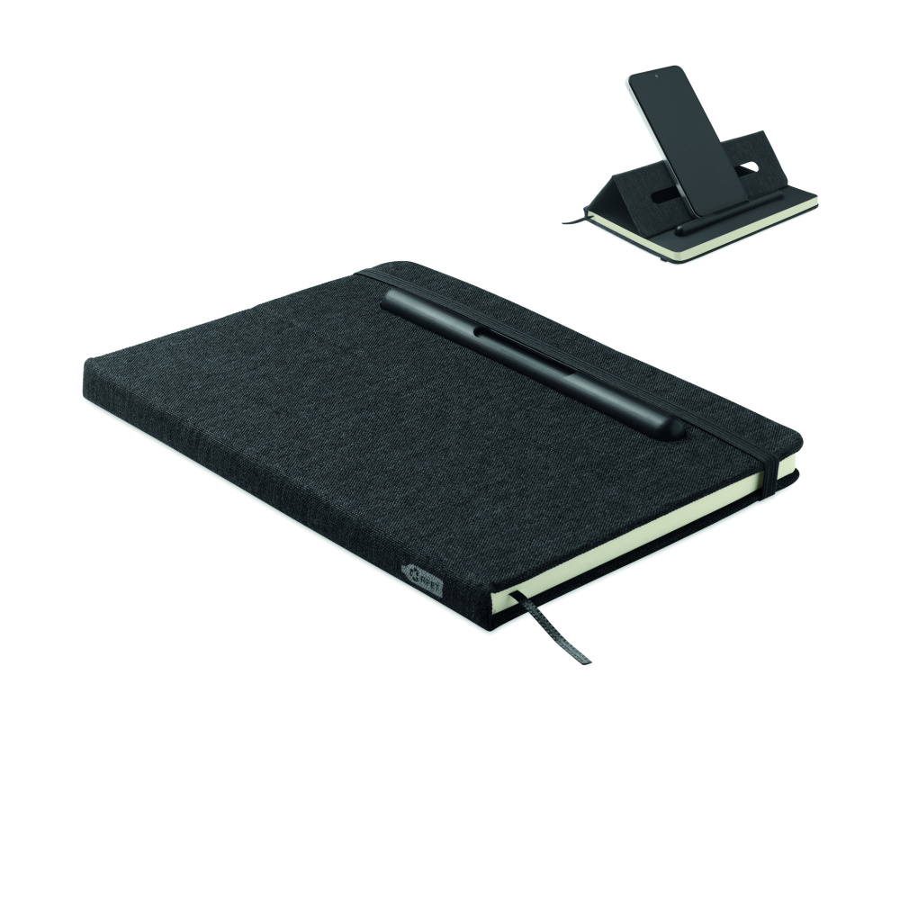 Logo trade promotional items image of: A5 notebook with phone holder