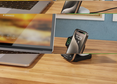 Logo trade promotional products image of: Urban Vitamin Arcadia RCS rplastic 15W 3in1 magnetic charger