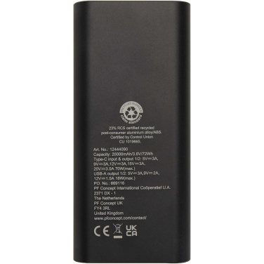 Logo trade promotional giveaways picture of: Acamar 20.000 mAh 70W recycled aluminium laptop power bank