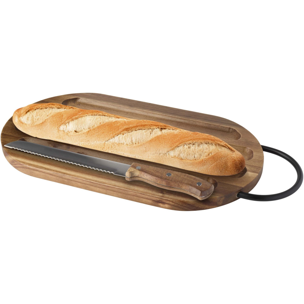 Logo trade corporate gifts picture of: Prestige acacia wood chopping board with bread knife