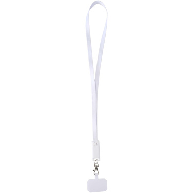 Logo trade corporate gift photo of: Franz recycled plastic smartphone lanyard with built-in data sync and 65W fast charge 5-in-1 cable