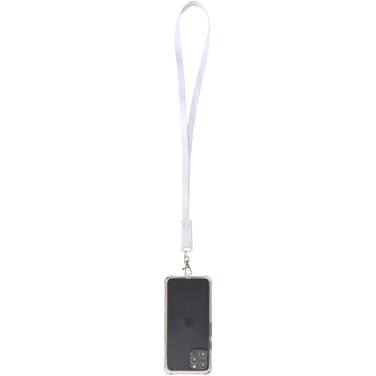 Logo trade promotional item photo of: Franz recycled plastic smartphone lanyard with built-in data sync and 65W fast charge 5-in-1 cable