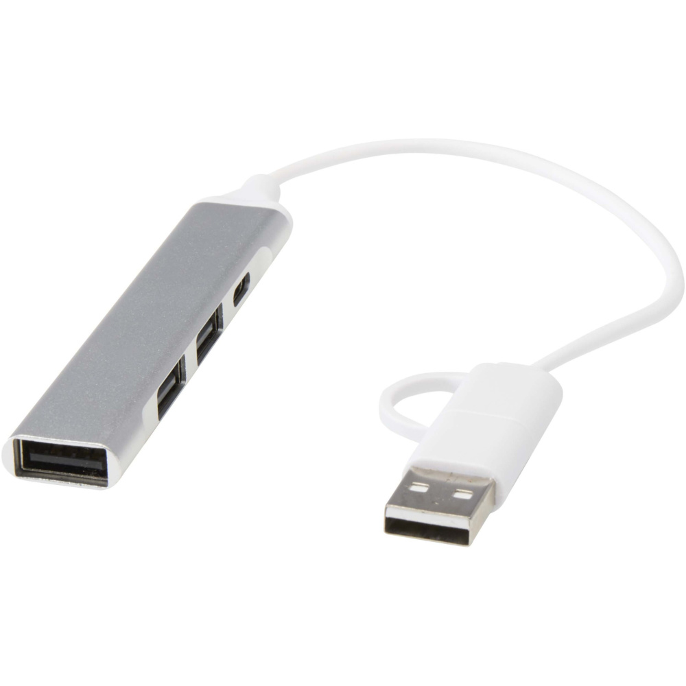 Logo trade promotional products image of: Alkaid 4-port recycled aluminium USB-A and Type-C hub with dual input