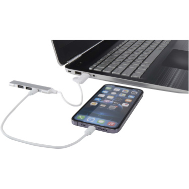 Logo trade promotional merchandise photo of: Alkaid 4-port recycled aluminium USB-A and Type-C hub with dual input