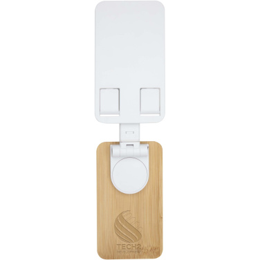 Logo trade promotional gifts picture of: Alfirk recycled plastic foldeable desk phone stand with bamboo details