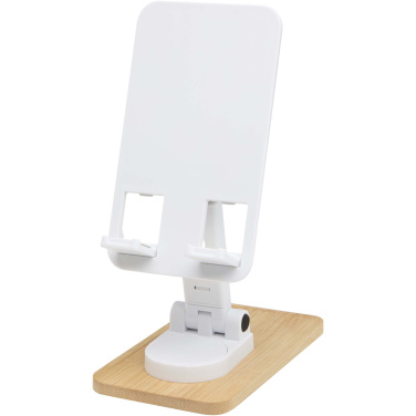 Logotrade corporate gift picture of: Alfirk recycled plastic foldeable desk phone stand with bamboo details