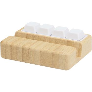 Logo trade promotional giveaways image of: Algol recycled plastic phone stand and fidget toy with bamboo details