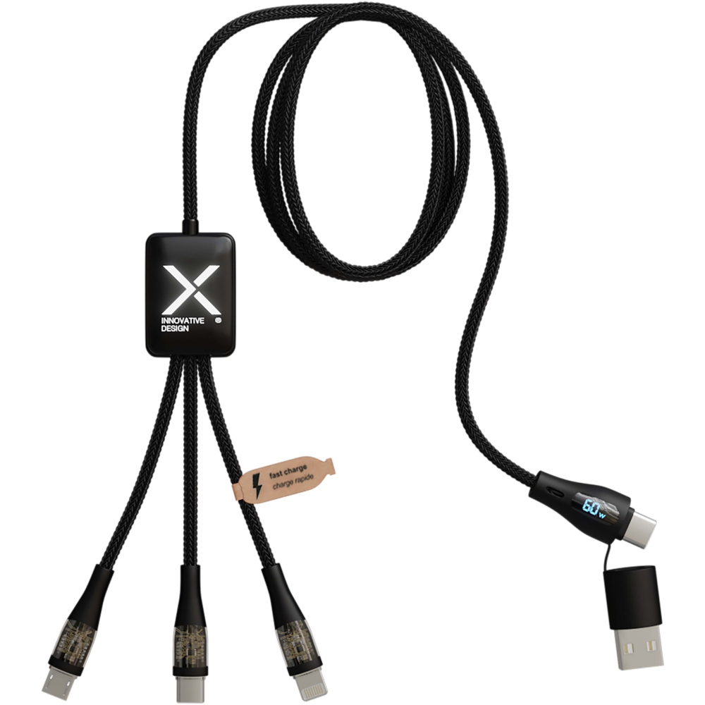 Logo trade promotional item photo of: SCX.design C51 60W 5-in-1 rPET fast charging cable with display