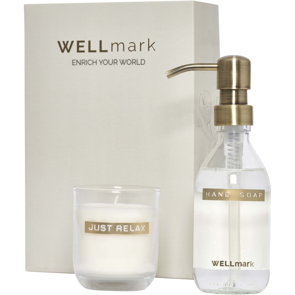 Logo trade corporate gifts image of: Wellmark Discovery 250 ml hand soap dispenser and 150 g scented candle set