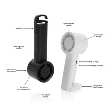 Logo trade business gift photo of: Twist RCS recycled plastic re-chargeable portable fan