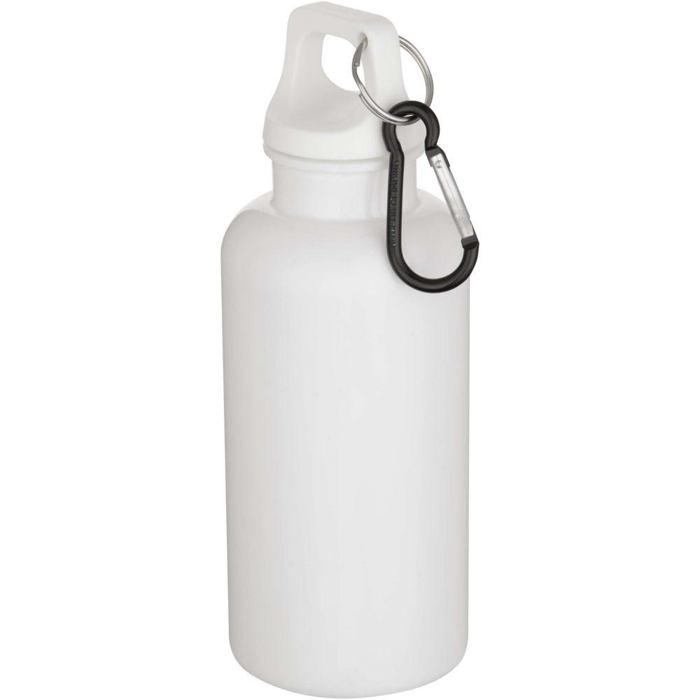 Logotrade advertising product picture of: Oregon 400 ml solid colour RCS recycled plastic water bottle with carabiner
