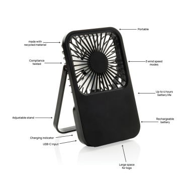 Logotrade promotional gift image of: Aervina RCS recycled plastic re-chargeable desk fan