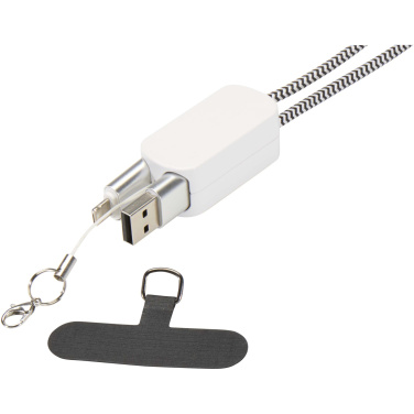 Logo trade corporate gifts image of: Anser recycled plastic smartphone lanyard with 27W 5-in-1 built-in cable