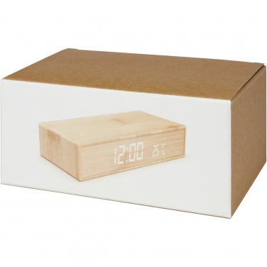 Logo trade reklaamtoote pilt: Minata bambusest juhtmevaba laadija koos kellaga