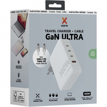 Logotrade mainoslahjat kuva: Xtorm XVC2140 GaNUltra 140 W matkalaturi 240 W USB-C PD -kaapelilla
