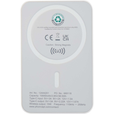 Logotrade mainoslahja tuotekuva: Acrab 10 000 mAh:n ja 15 W:n magneettinen langaton varavirtalähde, jossa 20 W:n PD – valmistettu kierrätetystä muovista