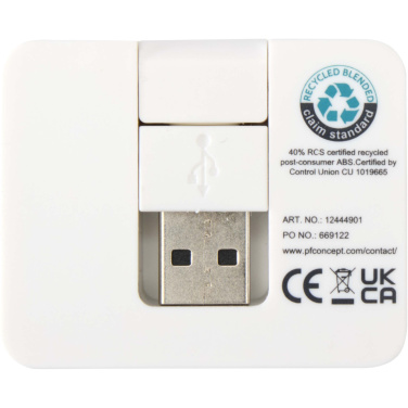 Логотрейд pекламные подарки картинка: Gaia 4-портовый USB-концентратор с выходом USB-A и Type-C и двойным входом — изготовлен из переработанного пластика
